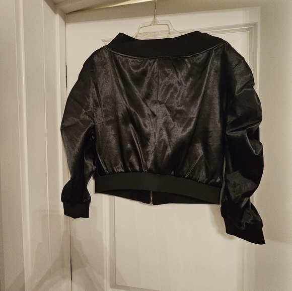 Black Off Shoulder Bomber Jacket - Picture 2 of 4